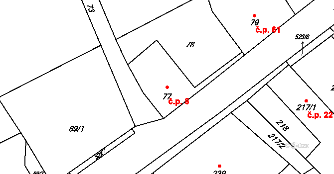 Vrbice 8, Bohumín na parcele st. 77 v KÚ Vrbice nad Odrou, Katastrální mapa