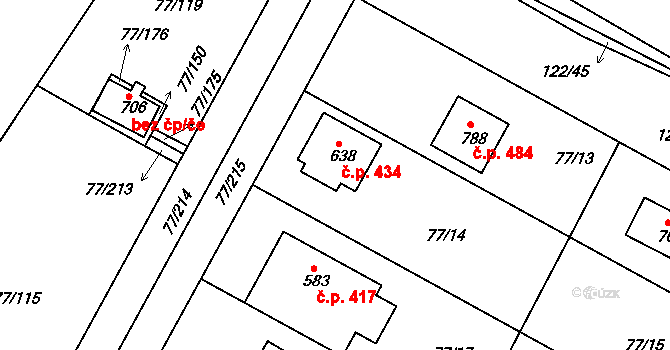 Dobroměřice 434 na parcele st. 638 v KÚ Dobroměřice, Katastrální mapa