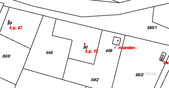 Horoušany 12 na parcele st. 90 v KÚ Horoušany, Katastrální mapa