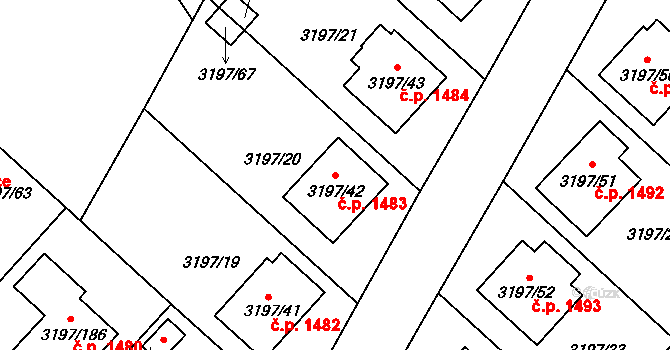 Pelhřimov 1483 na parcele st. 3197/42 v KÚ Pelhřimov, Katastrální mapa