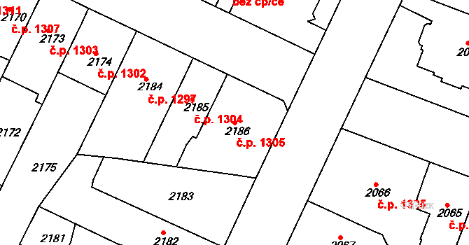 Teplice 1305 na parcele st. 2186 v KÚ Teplice, Katastrální mapa
