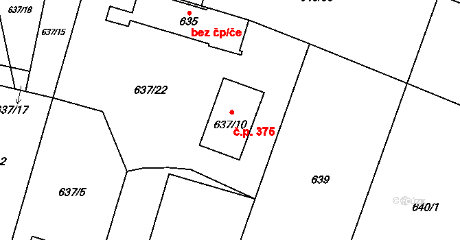 Paskov 375 na parcele st. 637/10 v KÚ Paskov, Katastrální mapa