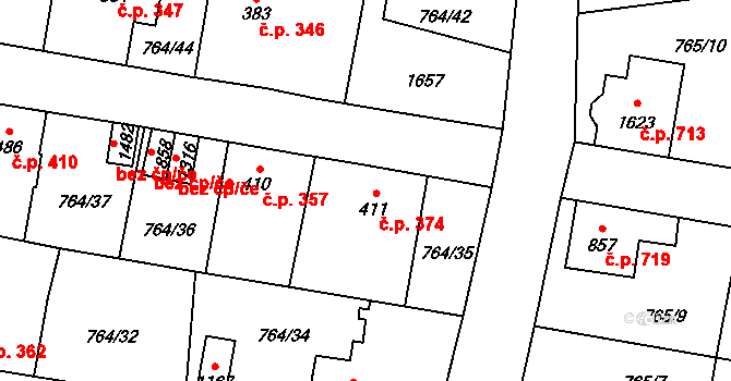 Blovice 374 na parcele st. 411 v KÚ Blovice, Katastrální mapa