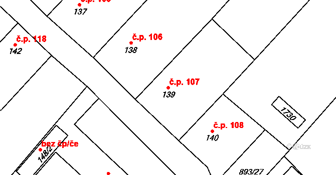 Pšovlky 107 na parcele st. 139 v KÚ Pšovlky, Katastrální mapa
