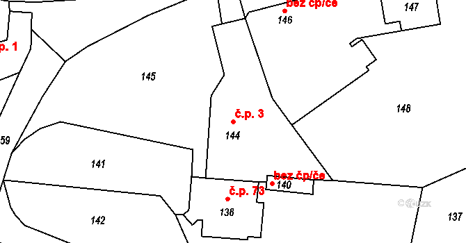 Jablůnka 3 na parcele st. 144 v KÚ Jablůnka, Katastrální mapa