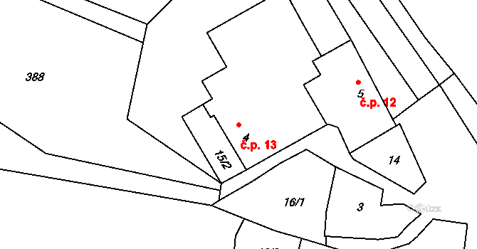 Horní Radíkov 13, Český Rudolec na parcele st. 4 v KÚ Horní Radíkov, Katastrální mapa