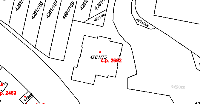 Smíchov 2692, Praha na parcele st. 4261/75 v KÚ Smíchov, Katastrální mapa