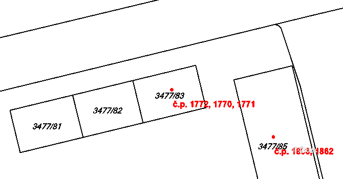 Břevnov 1770,1771,1772, Praha na parcele st. 3477/83 v KÚ Břevnov, Katastrální mapa