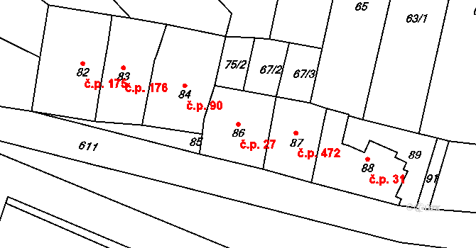 Veleslavín 27, Praha na parcele st. 86 v KÚ Veleslavín, Katastrální mapa