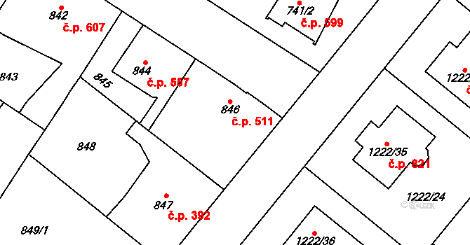 Ďáblice 511, Praha na parcele st. 846 v KÚ Ďáblice, Katastrální mapa