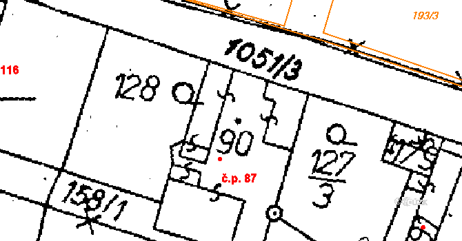 Ohaře 87 na parcele st. 90 v KÚ Ohaře, Katastrální mapa
