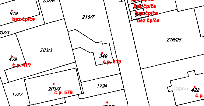 Poříčí 319, Trutnov na parcele st. 349 v KÚ Poříčí u Trutnova, Katastrální mapa