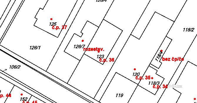 České Budějovice 3 36, České Budějovice na parcele st. 123 v KÚ České Budějovice 3, Katastrální mapa