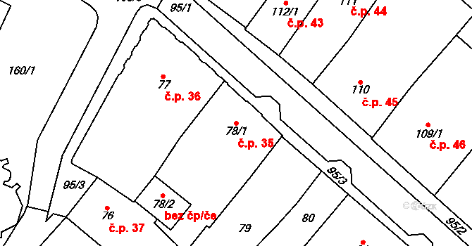 Chomutov 35 na parcele st. 78/1 v KÚ Chomutov I, Katastrální mapa