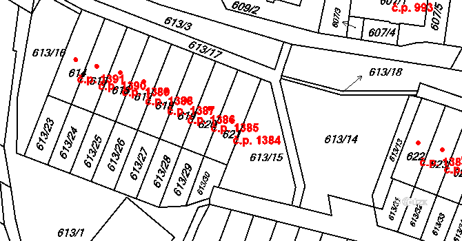 Jirkov 1384 na parcele st. 621 v KÚ Jirkov, Katastrální mapa