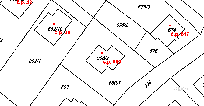Rumburk 1 580, Rumburk na parcele st. 660/2 v KÚ Rumburk, Katastrální mapa