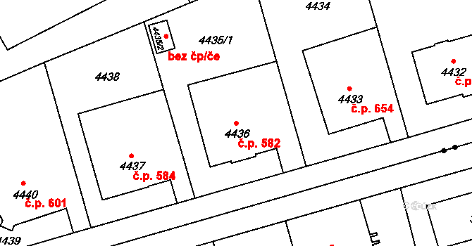 Liberec III-Jeřáb 582, Liberec na parcele st. 4436 v KÚ Liberec, Katastrální mapa
