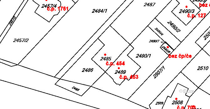 Kuřim 454 na parcele st. 2485 v KÚ Kuřim, Katastrální mapa