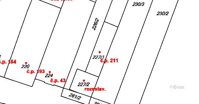 Moravské Knínice 211 na parcele st. 227/1 v KÚ Moravské Knínice, Katastrální mapa