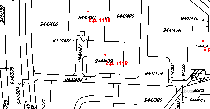 Šumbark 1118, Havířov na parcele st. 944/489 v KÚ Šumbark, Katastrální mapa