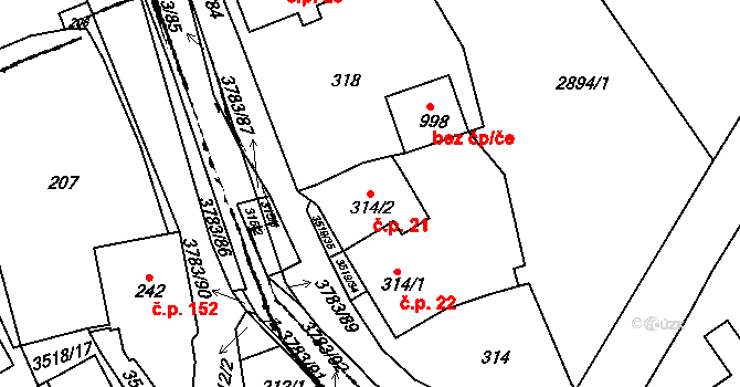 Cvikov II 21, Cvikov na parcele st. 314/2 v KÚ Cvikov, Katastrální mapa