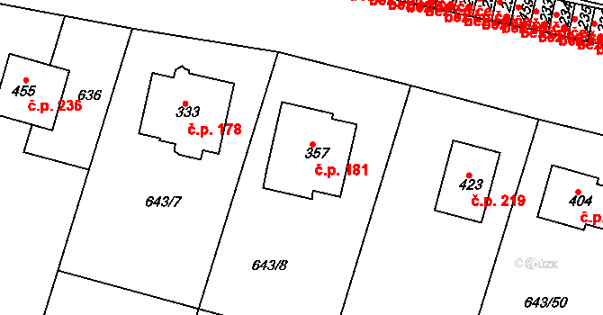 Řepov 181 na parcele st. 357 v KÚ Řepov, Katastrální mapa