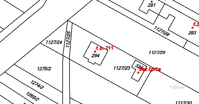 Tučapy 211 na parcele st. 294 v KÚ Tučapy u Vyškova, Katastrální mapa