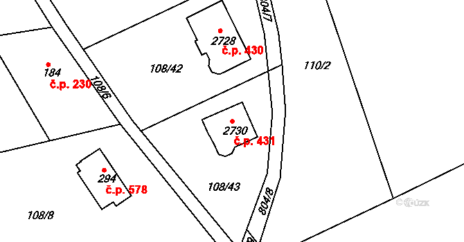 Rajchardov 431, Hradištko na parcele st. 2730 v KÚ Hradištko pod Medníkem, Katastrální mapa