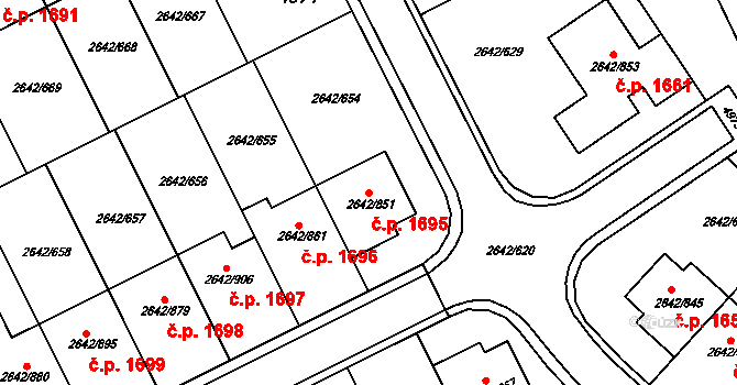 Kuřim 1695 na parcele st. 2642/851 v KÚ Kuřim, Katastrální mapa