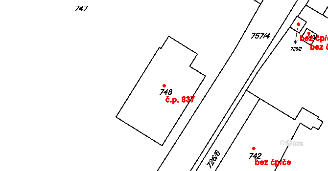 Bohnice 837, Praha na parcele st. 748 v KÚ Bohnice, Katastrální mapa