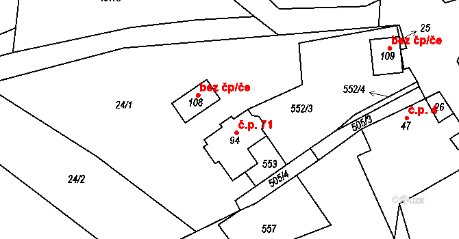 Slatina 71 na parcele st. 94 v KÚ Slatina u Jevíčka, Katastrální mapa