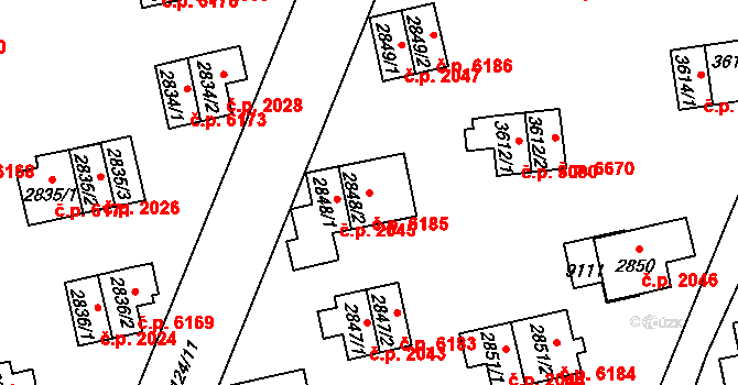 Zlín 6185 na parcele st. 2848/2 v KÚ Zlín, Katastrální mapa