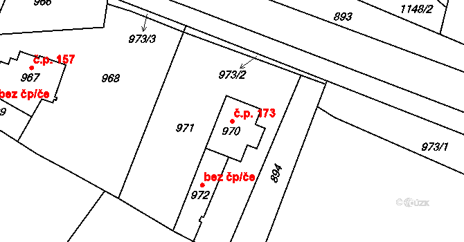 Loučky 173, Zátor na parcele st. 970 v KÚ Loučky u Zátoru, Katastrální mapa