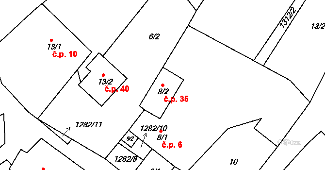 Vlksice 35 na parcele st. 8/2 v KÚ Vlksice, Katastrální mapa