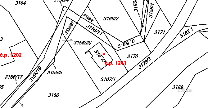Bystřice nad Pernštejnem 1241 na parcele st. 3167/2 v KÚ Bystřice nad Pernštejnem, Katastrální mapa