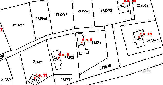 Ludkovice 9 na parcele st. 279 v KÚ Ludkovice, Katastrální mapa