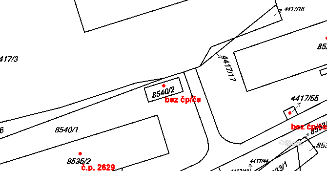 Brno 39508145 na parcele st. 8540/2 v KÚ Líšeň, Katastrální mapa
