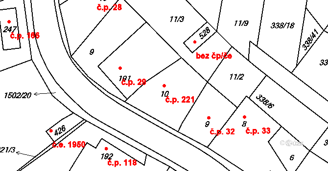 Kudlov 221, Zlín na parcele st. 10 v KÚ Kudlov, Katastrální mapa