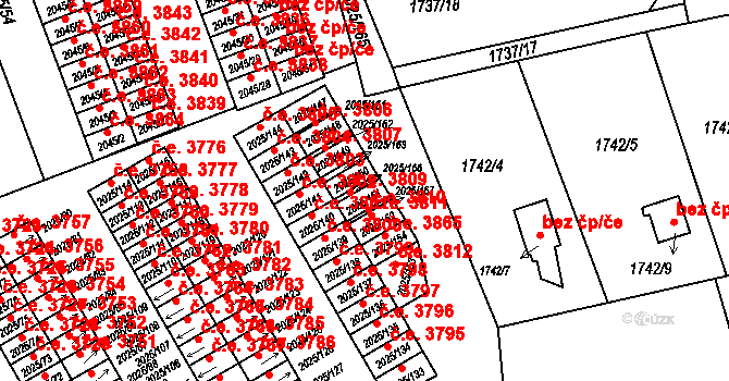 Prostřední Suchá 3810, Havířov na parcele st. 2025/151 v KÚ Prostřední Suchá, Katastrální mapa