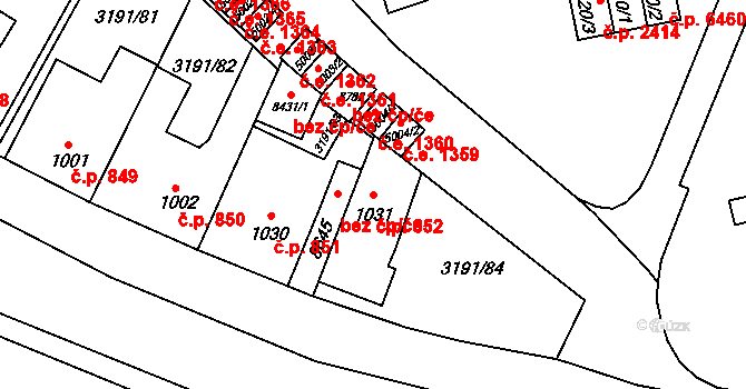 Zlín 852 na parcele st. 1031 v KÚ Zlín, Katastrální mapa