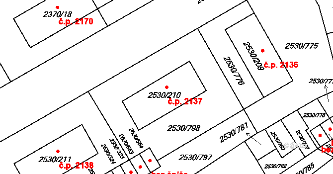 Předměstí 2137, Opava na parcele st. 2530/210 v KÚ Opava-Předměstí, Katastrální mapa
