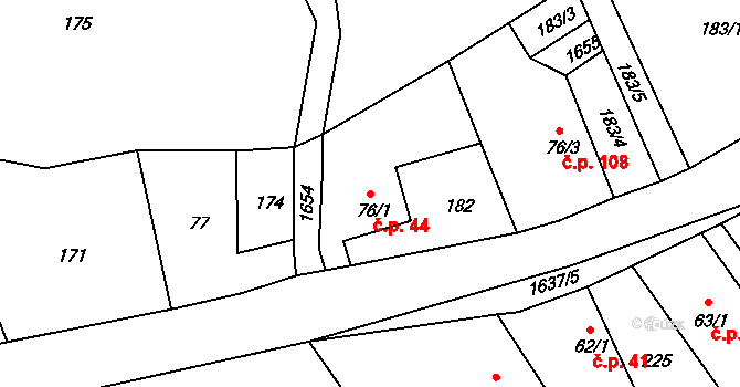 Hrabyně 44 na parcele st. 76/1 v KÚ Hrabyně, Katastrální mapa