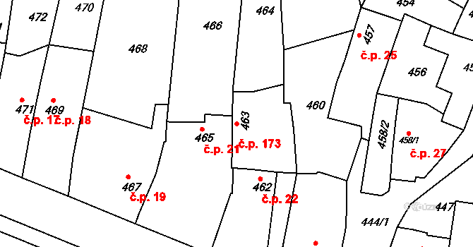 Babice 173 na parcele st. 463 v KÚ Babice u Uherského Hradiště, Katastrální mapa