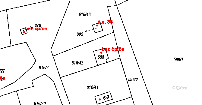 Loučovice 49205145 na parcele st. 688 v KÚ Loučovice, Katastrální mapa