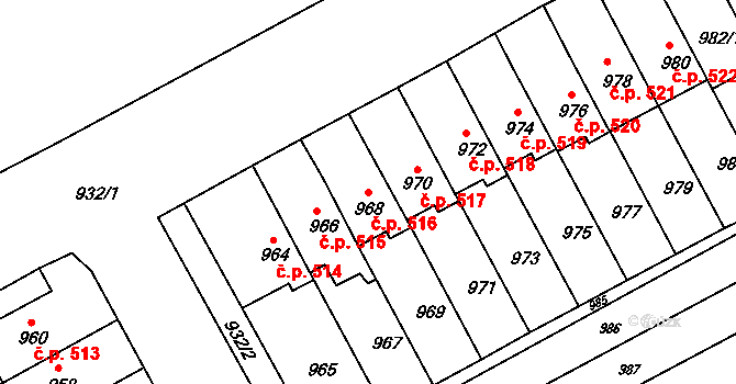 Otnice 516 na parcele st. 968 v KÚ Otnice, Katastrální mapa