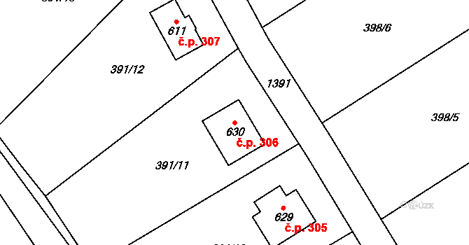 Liběchov 306 na parcele st. 630 v KÚ Liběchov, Katastrální mapa