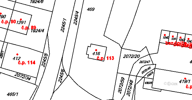 Králíky 113 na parcele st. 416 v KÚ Králíky, Katastrální mapa