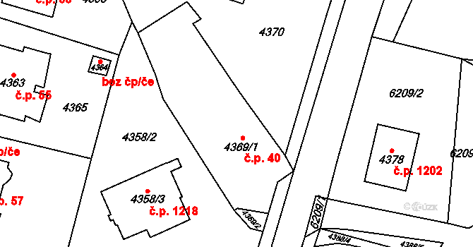 Černošice 40 na parcele st. 4369/1 v KÚ Černošice, Katastrální mapa