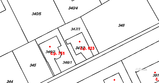 Průhonice 623 na parcele st. 347/2 v KÚ Hole u Průhonic, Katastrální mapa