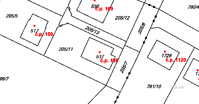 Byškovice 168, Neratovice na parcele st. 537 v KÚ Byškovice, Katastrální mapa